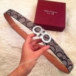 Knockoff Salvatore Ferragamo Men Leather Belt with Silver Buckle